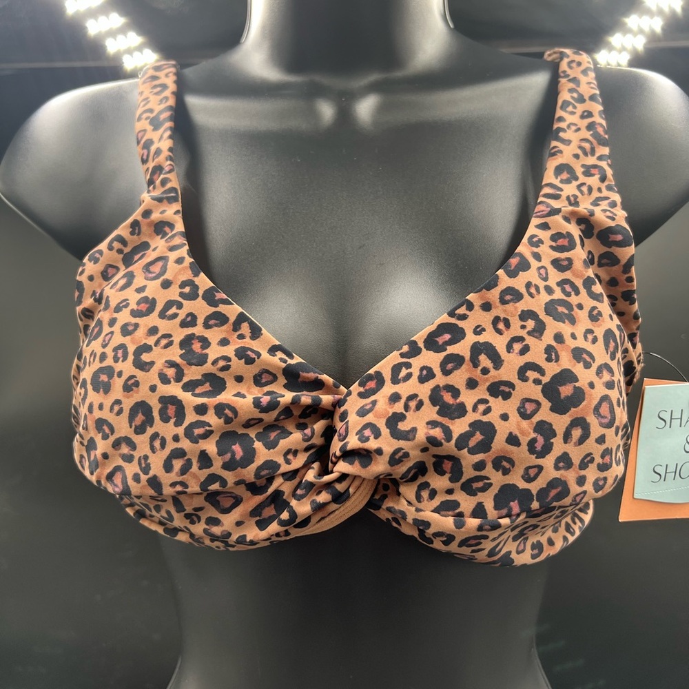 Shade & Shore Leopard Print Twist-Front Bikini Top Brown Black Large L 12-14 NEW